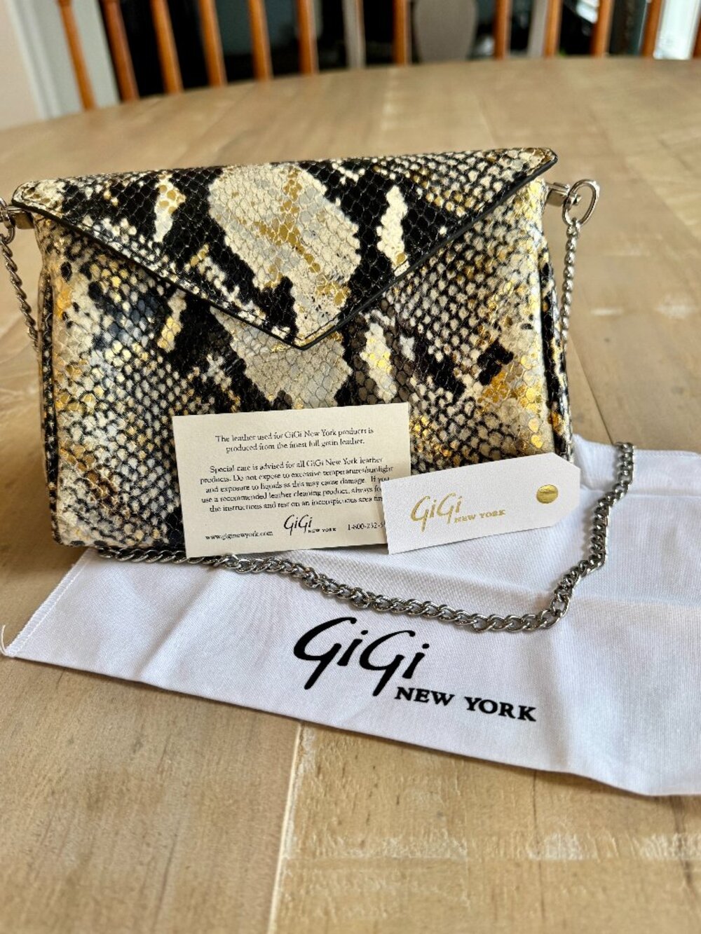 GiGi New York Jenni Python Embossed Leather Envelope Crossbody Bag Clutch